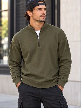 Blend Half-Zip Sweater Men's olive Green Zip-Up Sweater Large